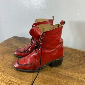 90s combat style red leather boots